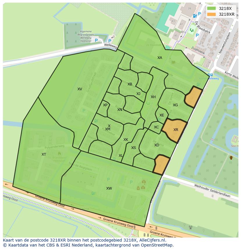 Afbeelding van het postcodegebied 3218 XR op de kaart.