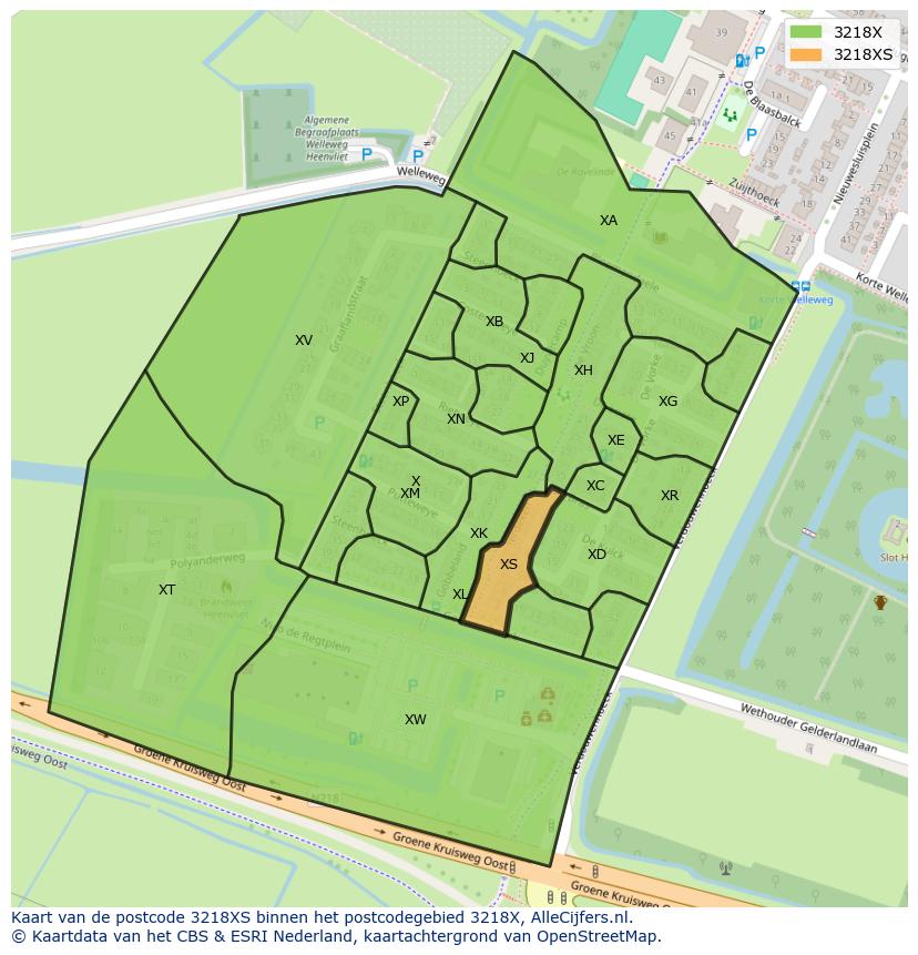 Afbeelding van het postcodegebied 3218 XS op de kaart.