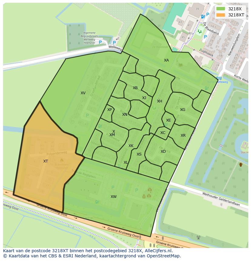 Afbeelding van het postcodegebied 3218 XT op de kaart.