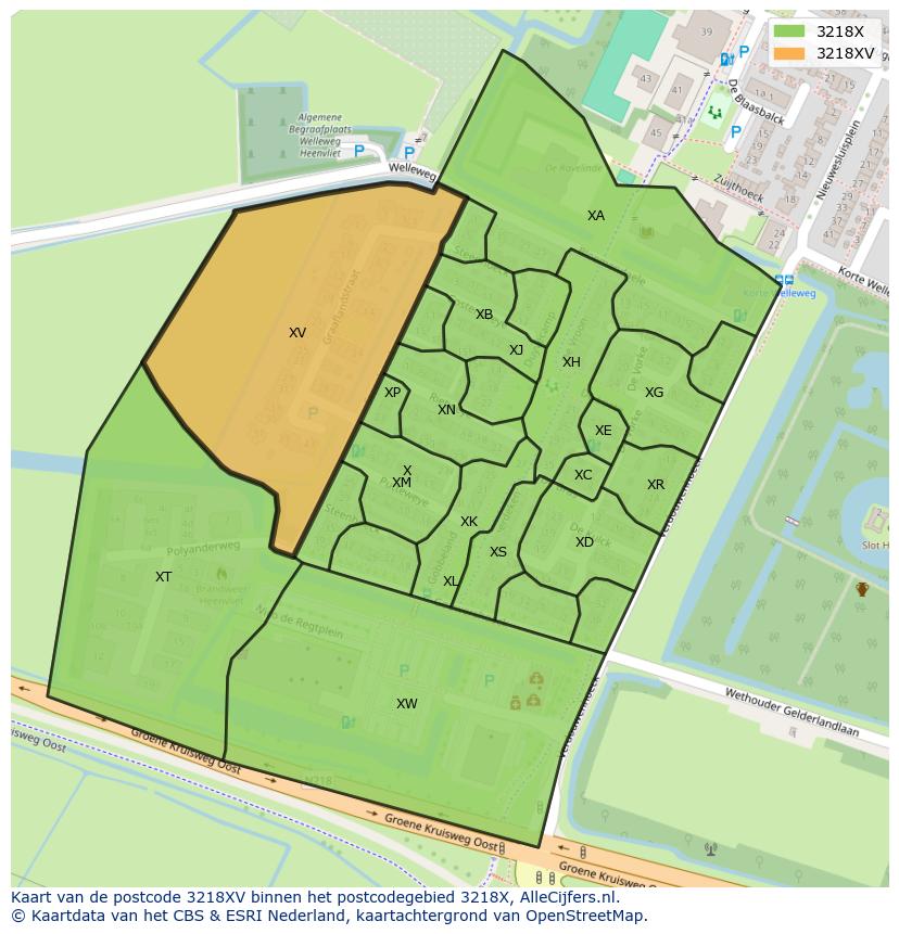 Afbeelding van het postcodegebied 3218 XV op de kaart.