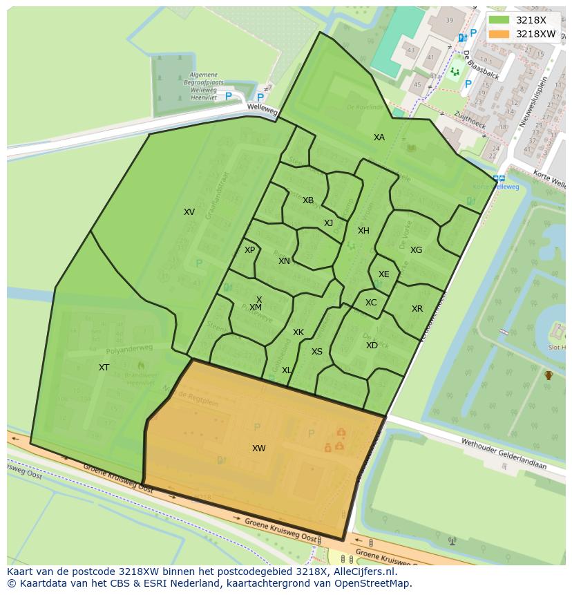 Afbeelding van het postcodegebied 3218 XW op de kaart.