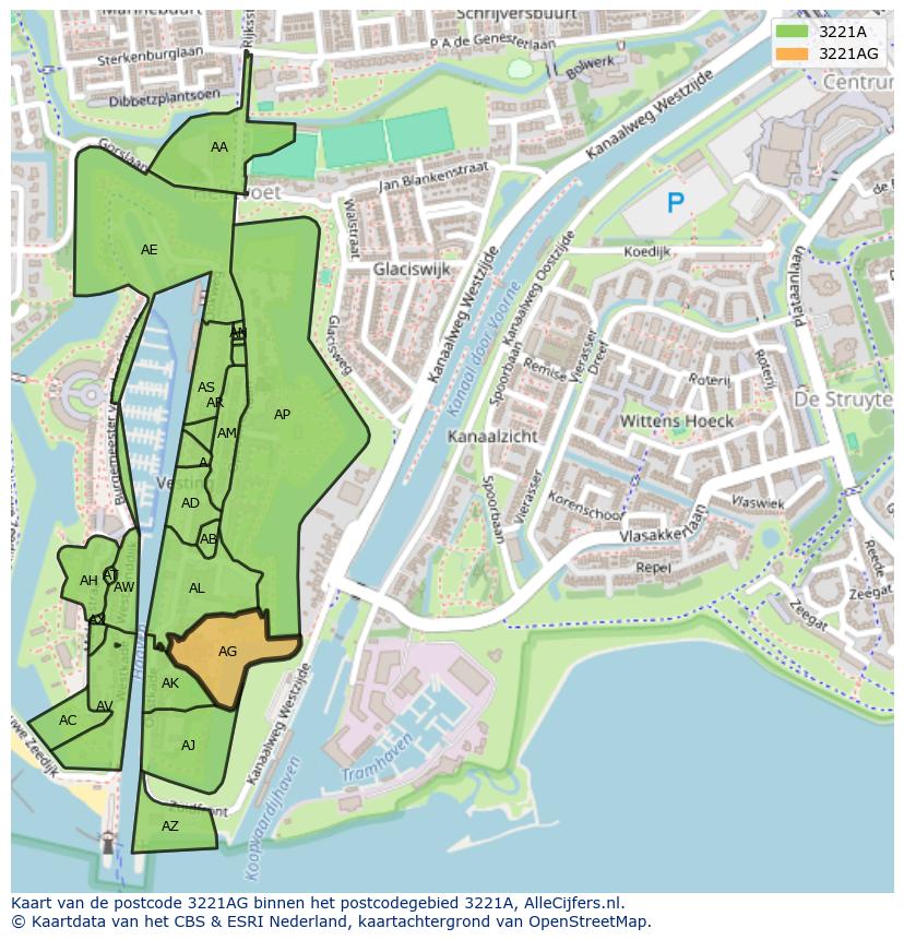 Afbeelding van het postcodegebied 3221 AG op de kaart.