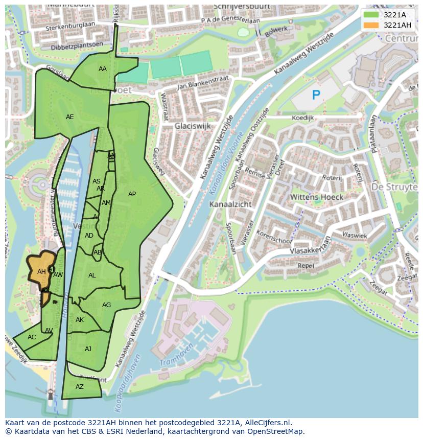 Afbeelding van het postcodegebied 3221 AH op de kaart.