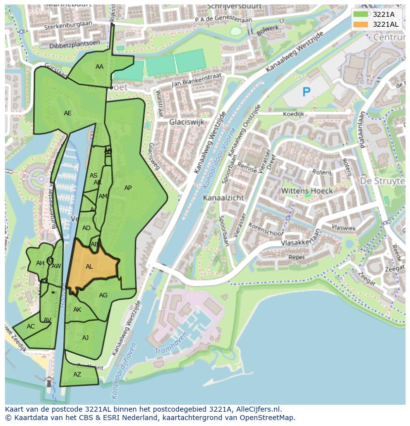 Afbeelding van het postcodegebied 3221 AL op de kaart.
