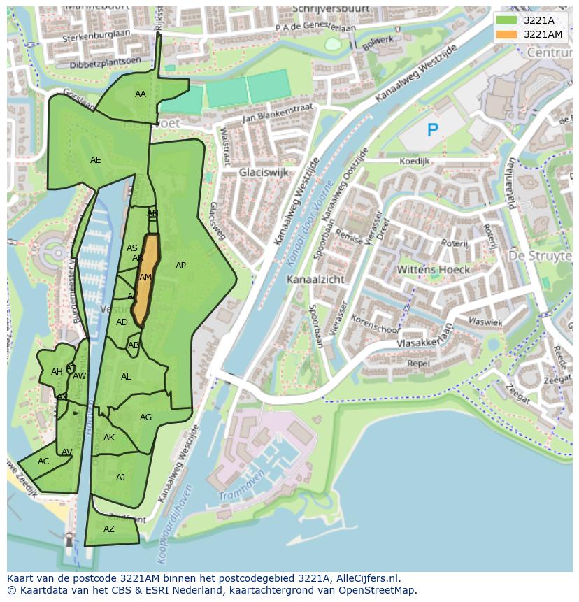 Afbeelding van het postcodegebied 3221 AM op de kaart.