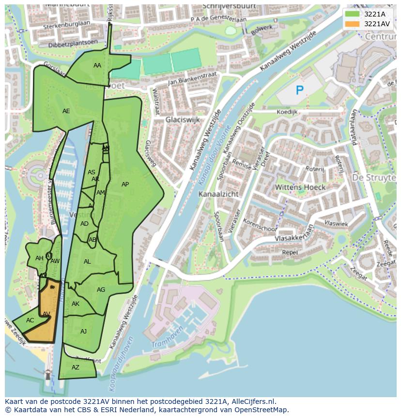 Afbeelding van het postcodegebied 3221 AV op de kaart.