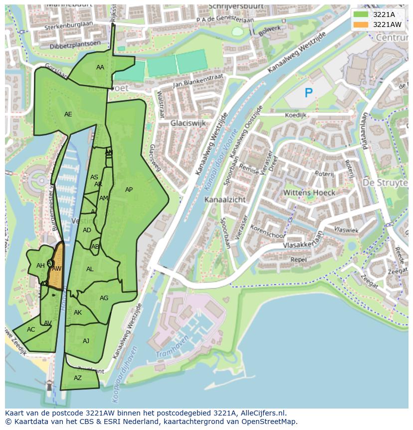 Afbeelding van het postcodegebied 3221 AW op de kaart.