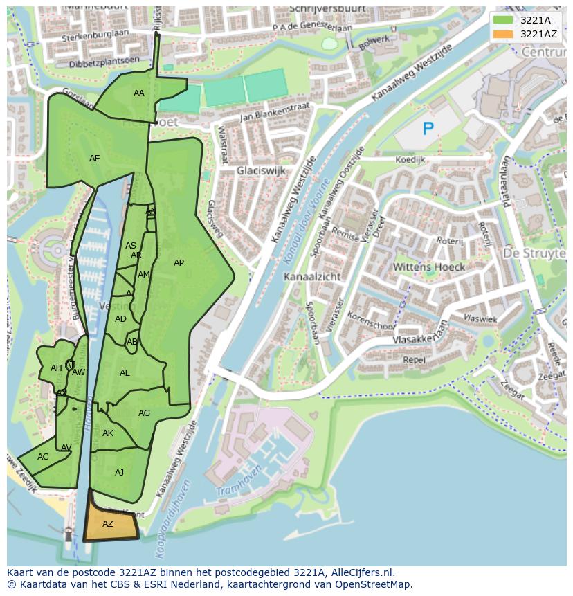 Afbeelding van het postcodegebied 3221 AZ op de kaart.