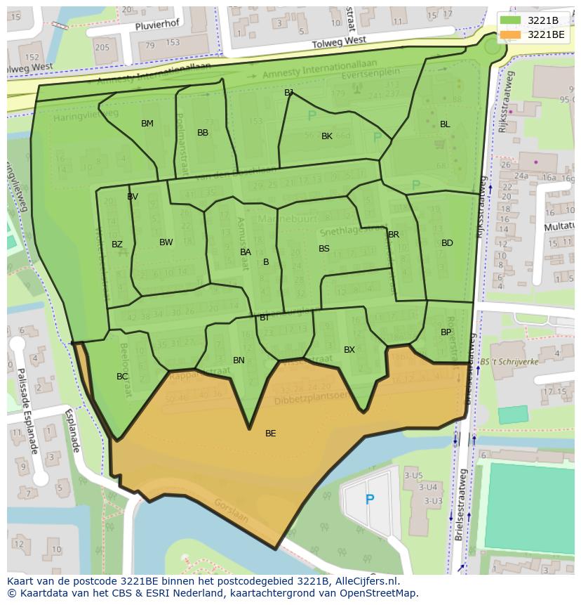 Afbeelding van het postcodegebied 3221 BE op de kaart.