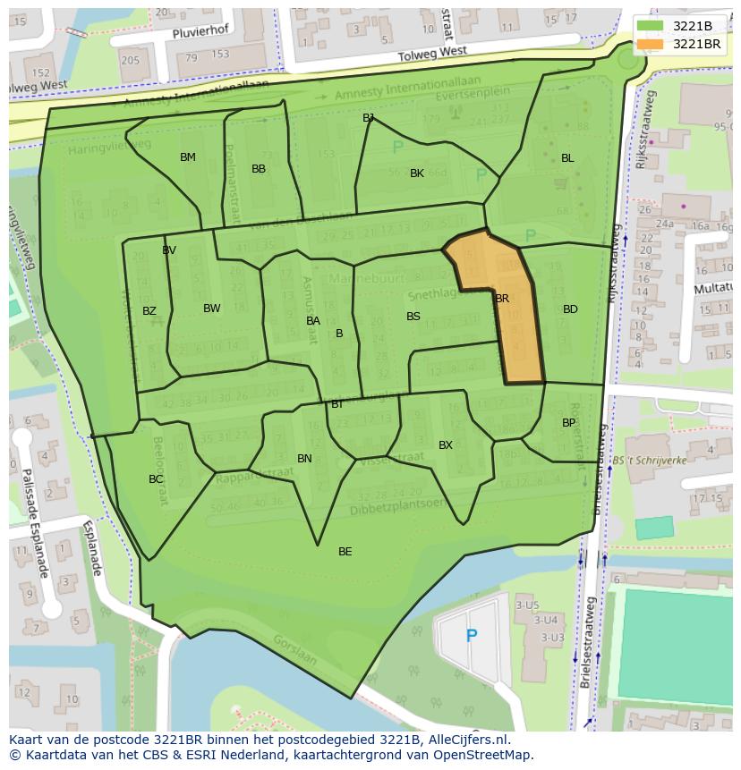 Afbeelding van het postcodegebied 3221 BR op de kaart.
