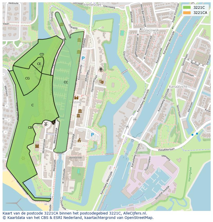 Afbeelding van het postcodegebied 3221 CA op de kaart.