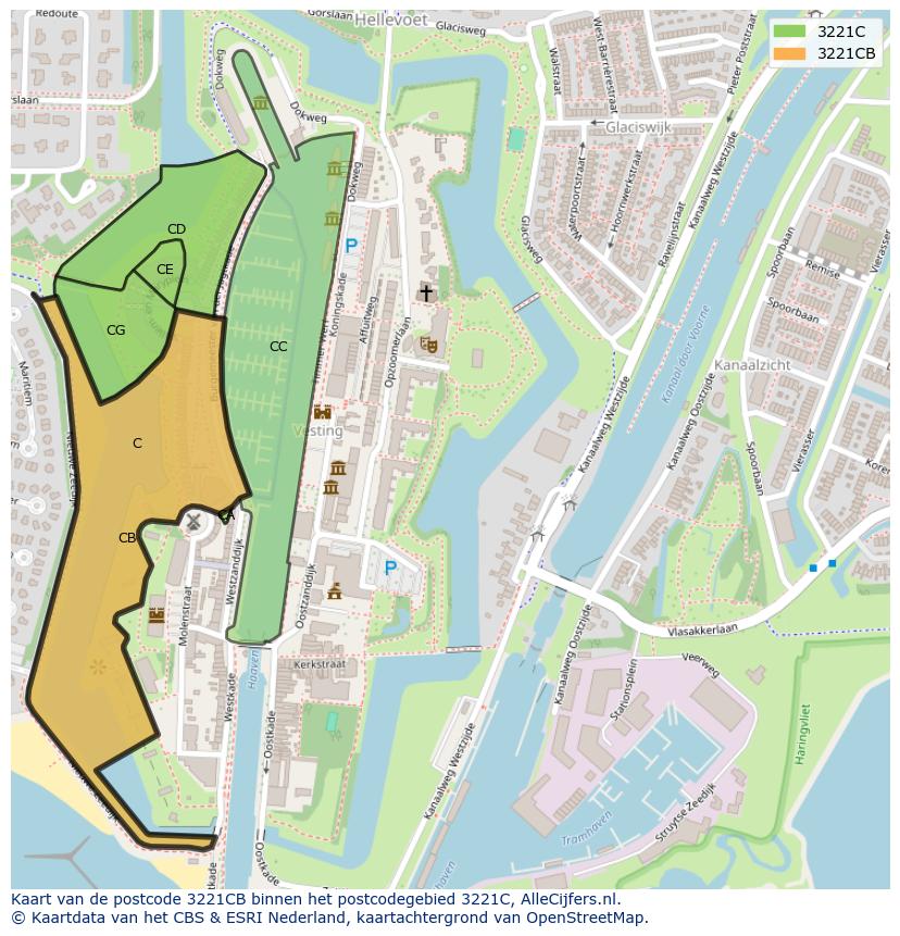 Afbeelding van het postcodegebied 3221 CB op de kaart.