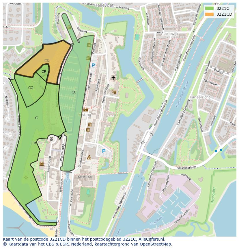Afbeelding van het postcodegebied 3221 CD op de kaart.