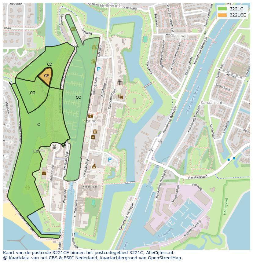 Afbeelding van het postcodegebied 3221 CE op de kaart.
