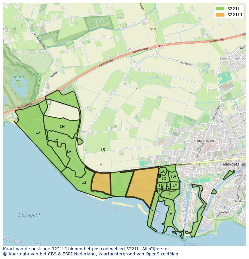 Afbeelding van het postcodegebied 3221 LJ op de kaart.