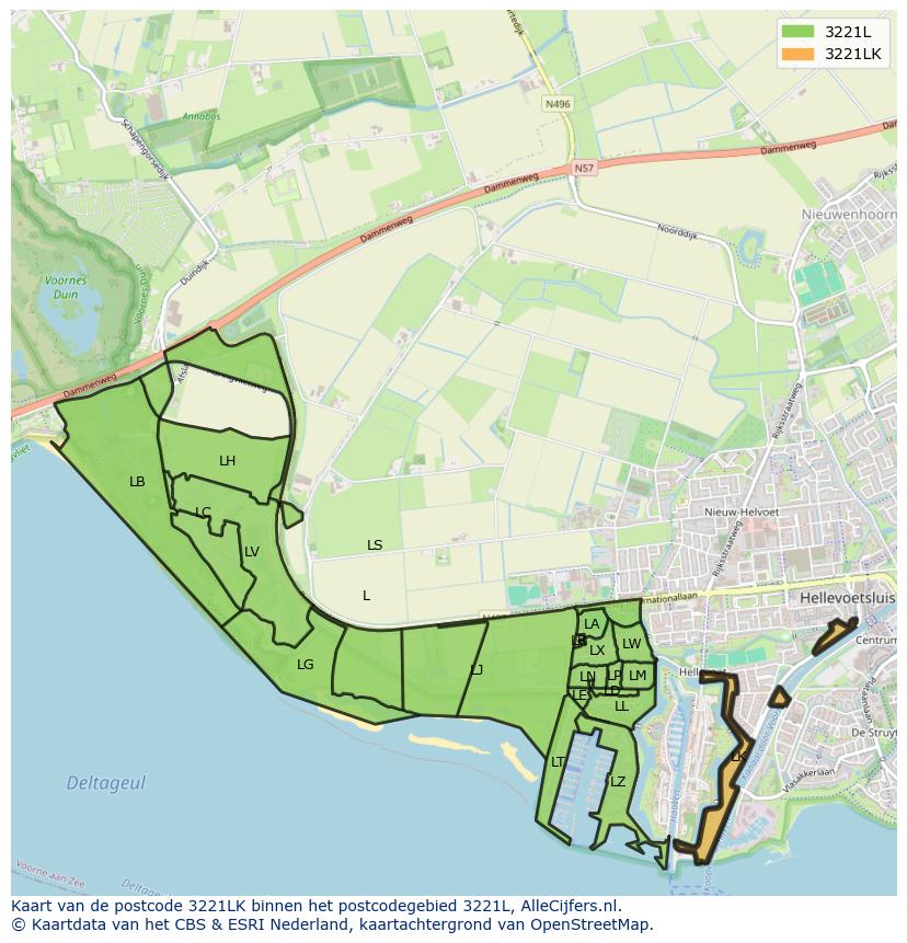 Afbeelding van het postcodegebied 3221 LK op de kaart.
