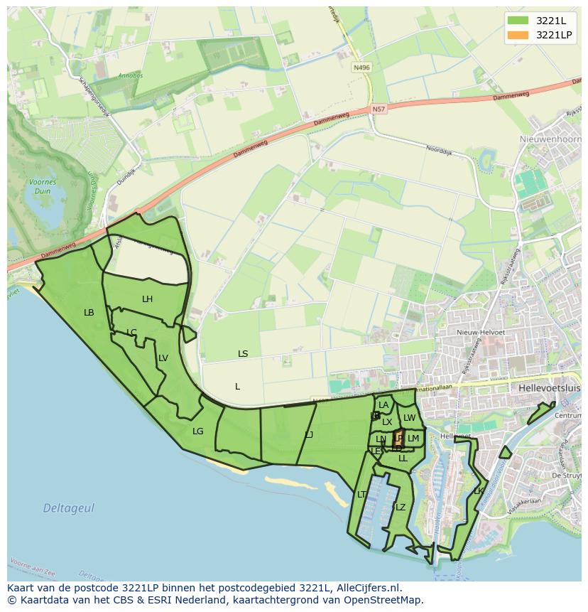 Afbeelding van het postcodegebied 3221 LP op de kaart.