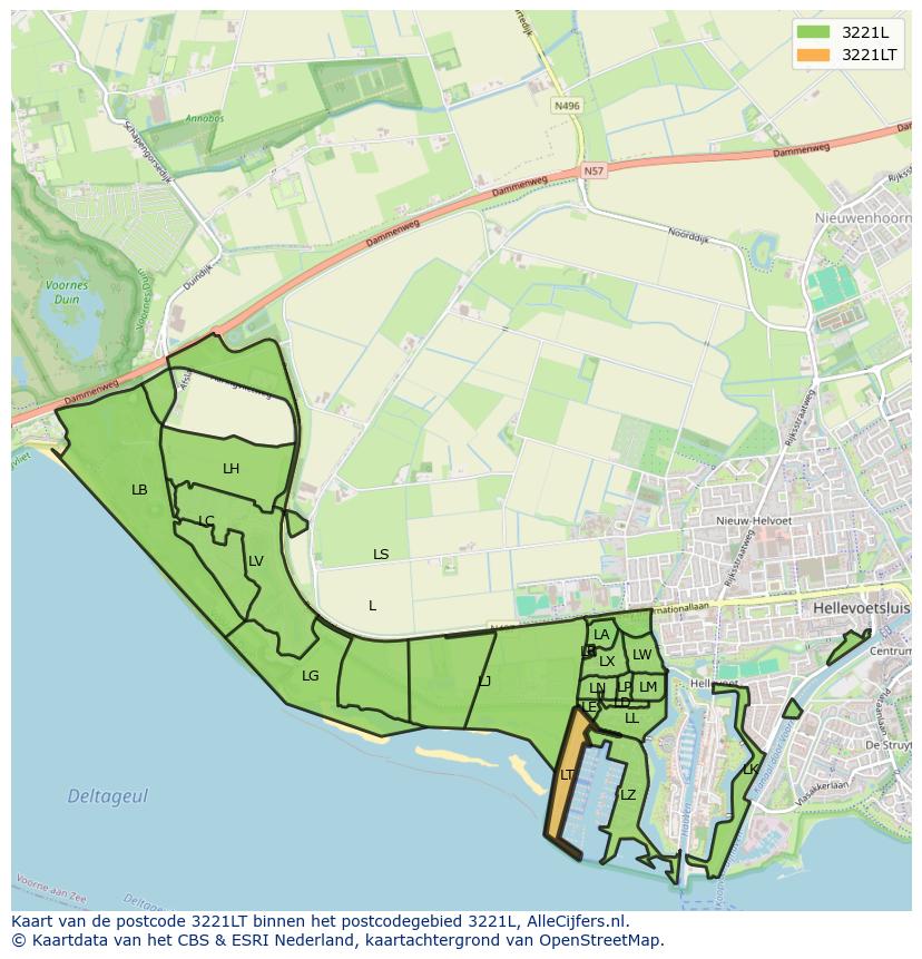 Afbeelding van het postcodegebied 3221 LT op de kaart.