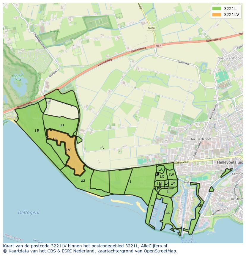 Afbeelding van het postcodegebied 3221 LV op de kaart.