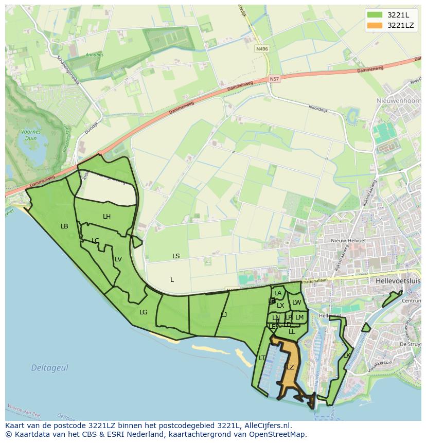 Afbeelding van het postcodegebied 3221 LZ op de kaart.