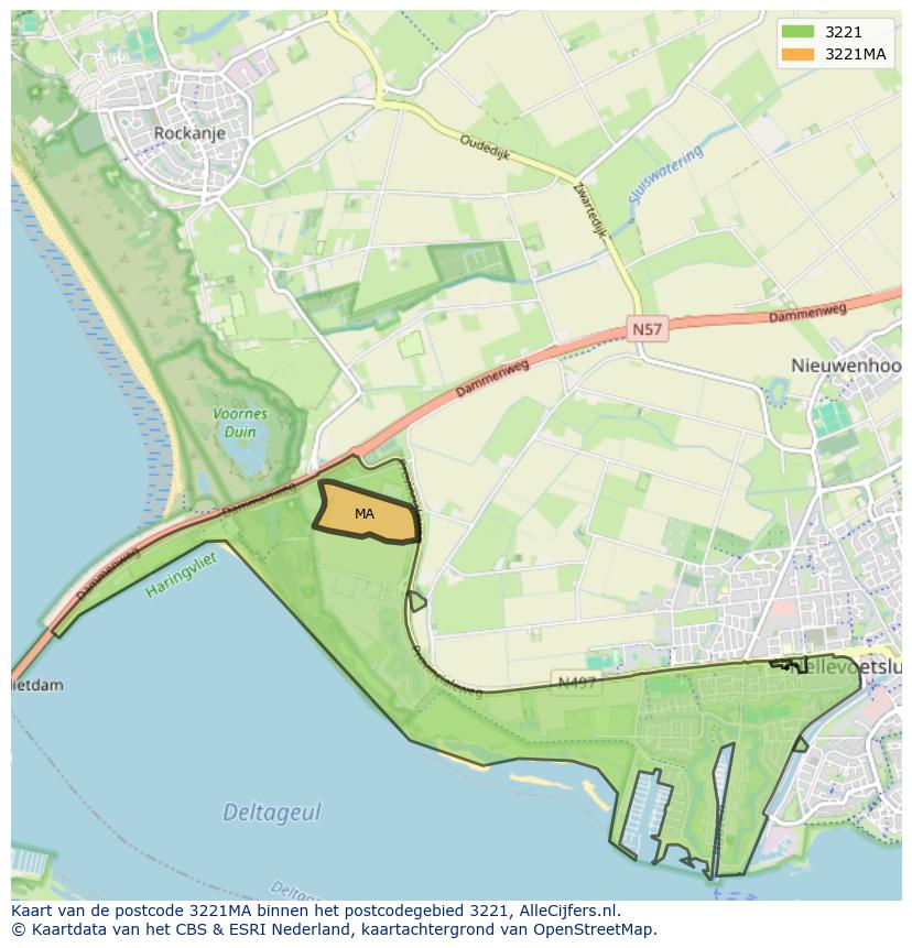 Afbeelding van het postcodegebied 3221 MA op de kaart.