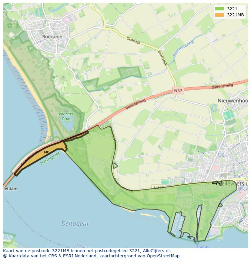 Afbeelding van het postcodegebied 3221 MB op de kaart.
