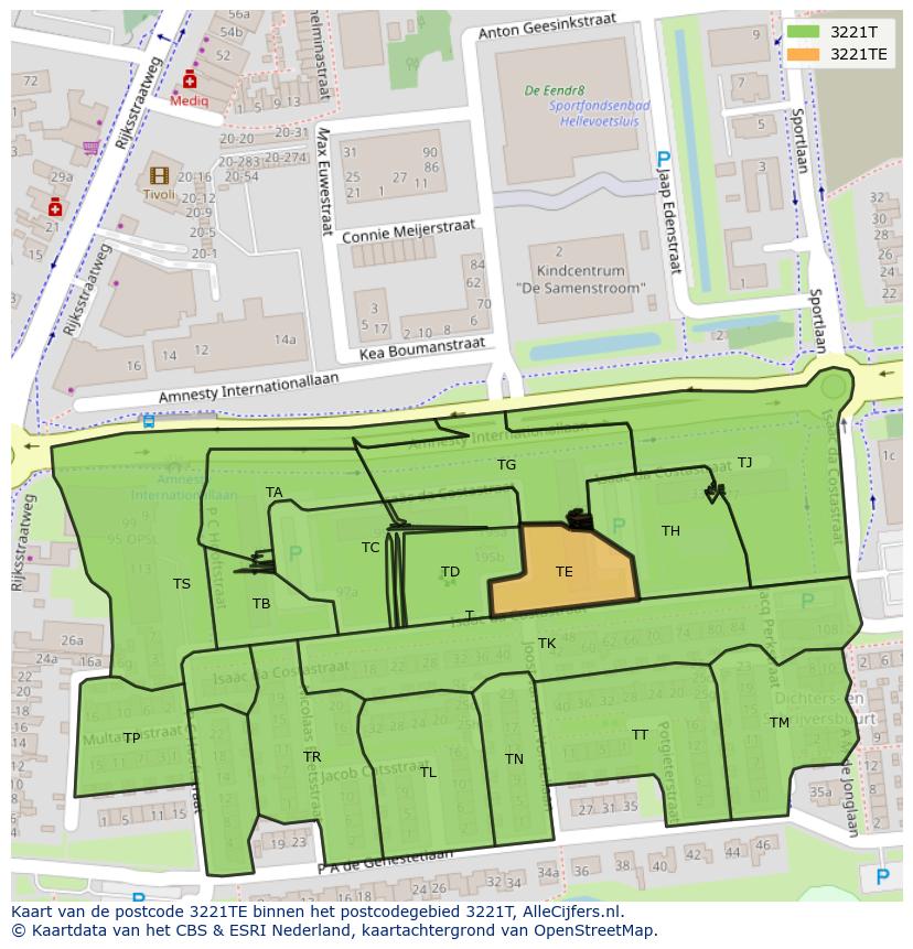 Afbeelding van het postcodegebied 3221 TE op de kaart.