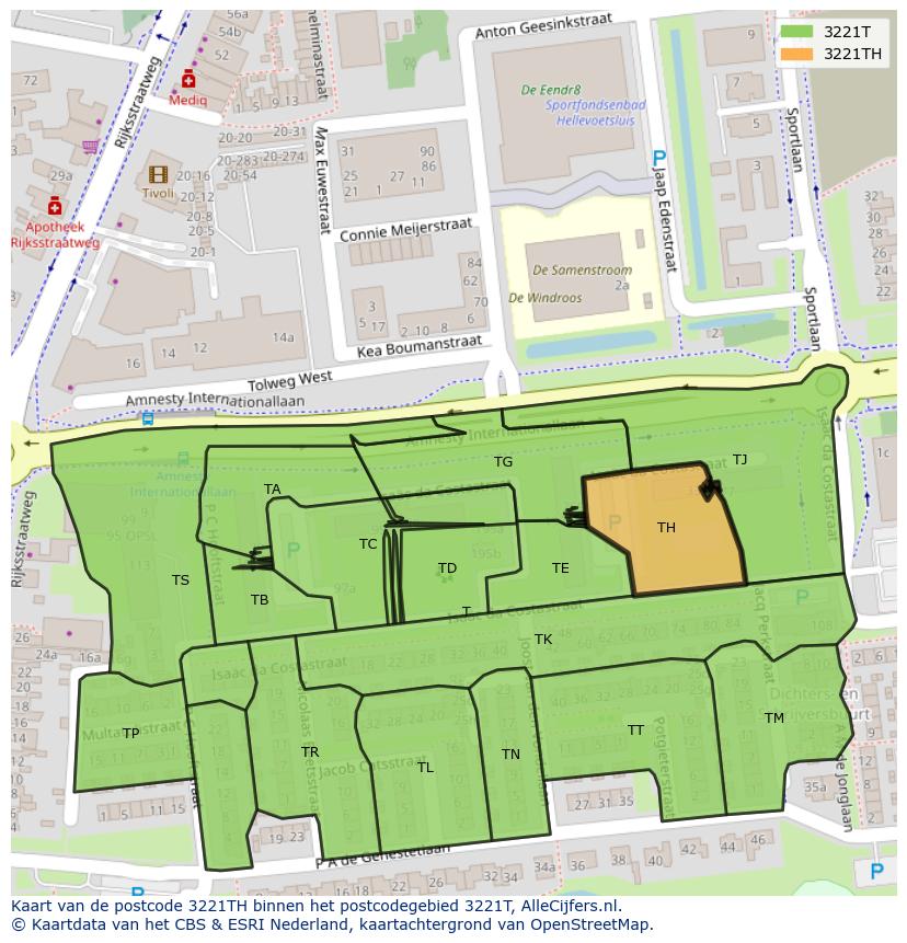 Afbeelding van het postcodegebied 3221 TH op de kaart.