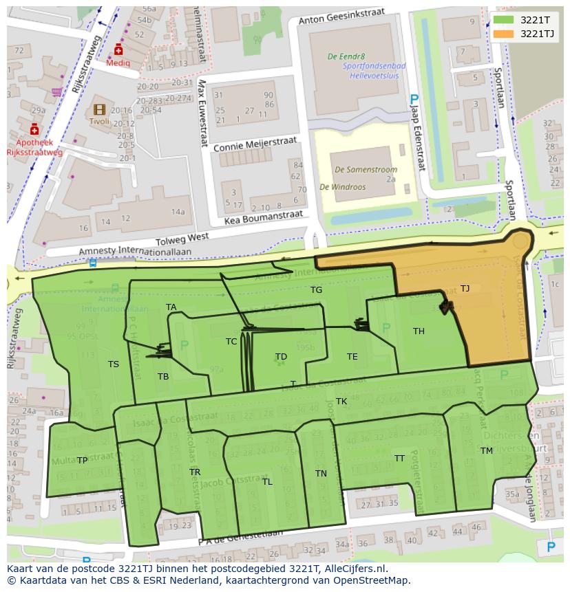 Afbeelding van het postcodegebied 3221 TJ op de kaart.