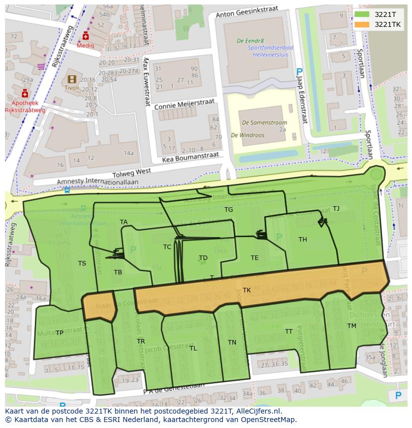 Afbeelding van het postcodegebied 3221 TK op de kaart.