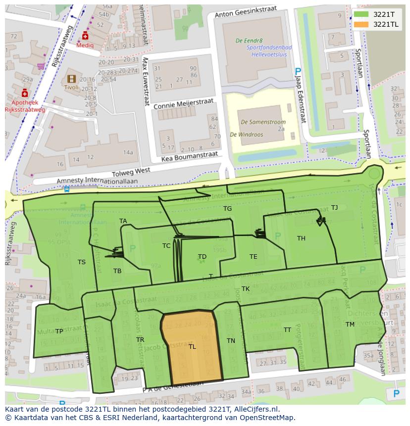 Afbeelding van het postcodegebied 3221 TL op de kaart.