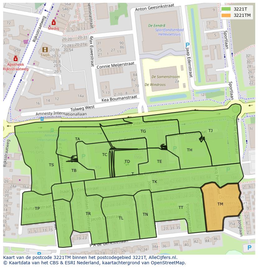 Afbeelding van het postcodegebied 3221 TM op de kaart.