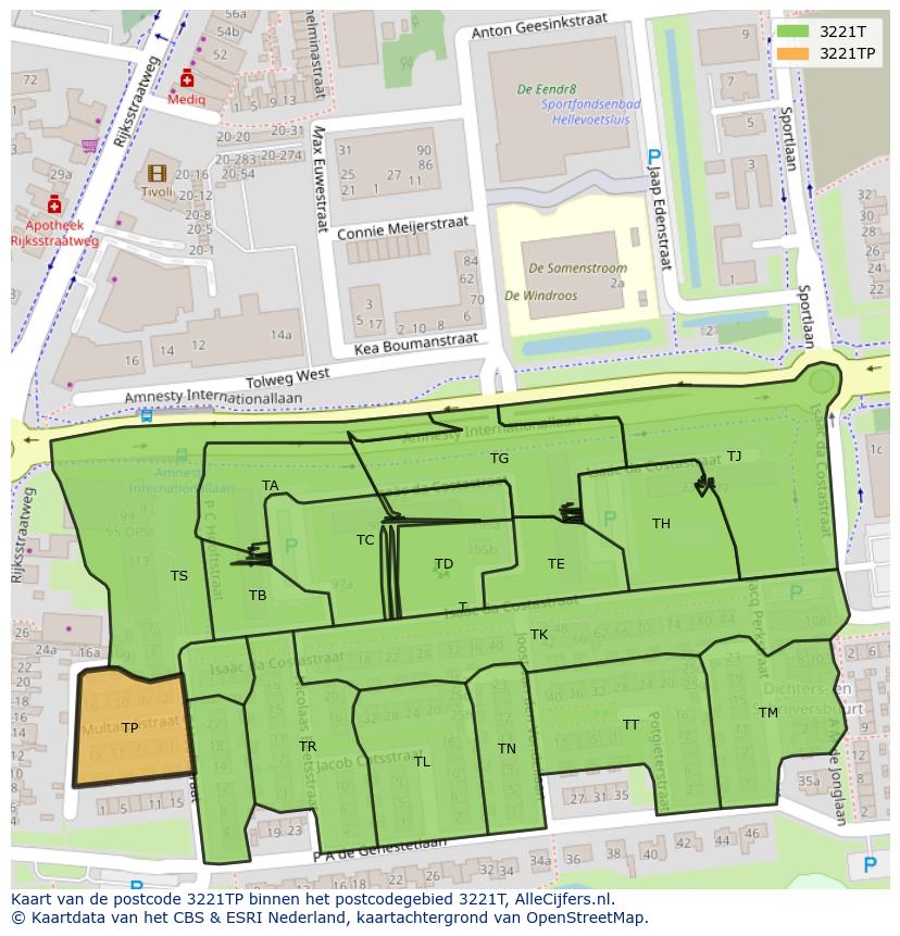 Afbeelding van het postcodegebied 3221 TP op de kaart.