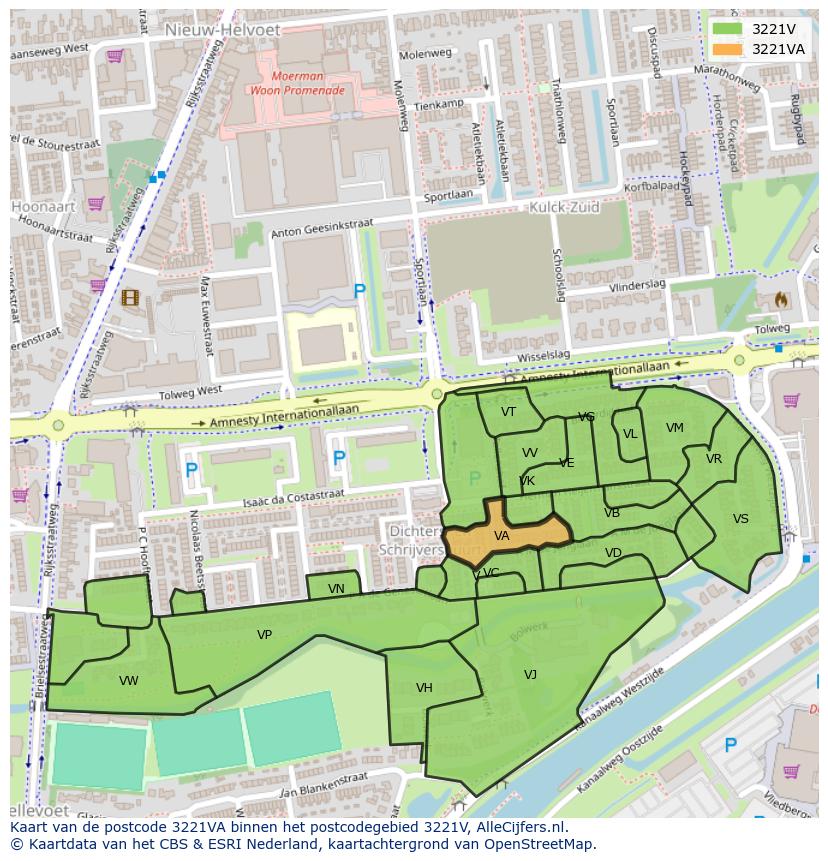 Afbeelding van het postcodegebied 3221 VA op de kaart.