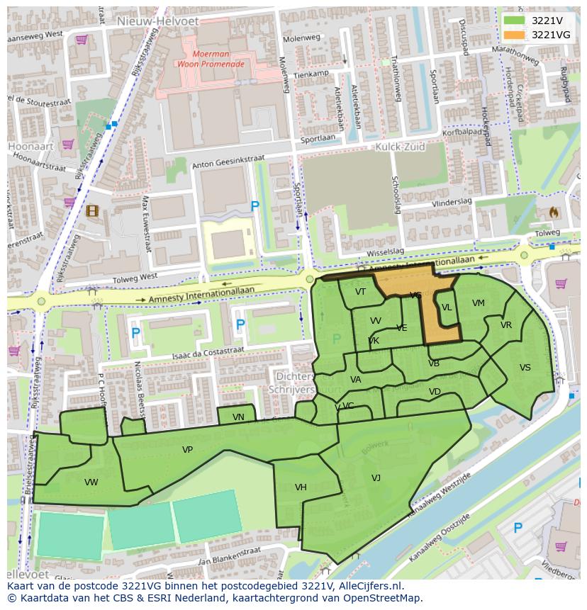 Afbeelding van het postcodegebied 3221 VG op de kaart.