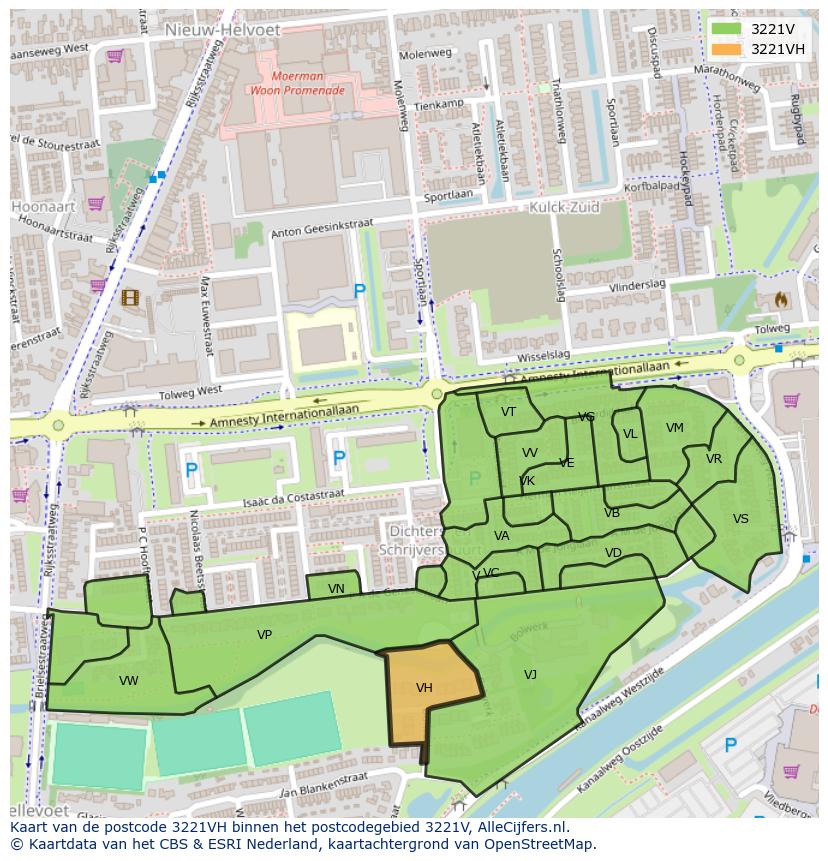 Afbeelding van het postcodegebied 3221 VH op de kaart.