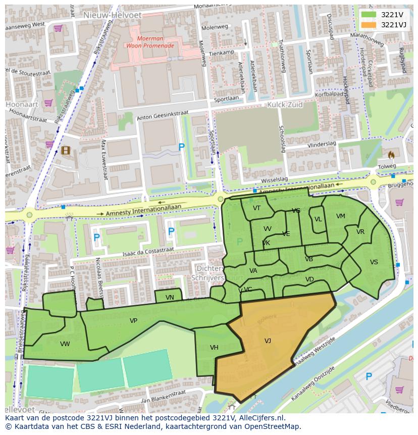 Afbeelding van het postcodegebied 3221 VJ op de kaart.