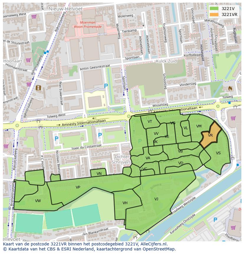 Afbeelding van het postcodegebied 3221 VR op de kaart.