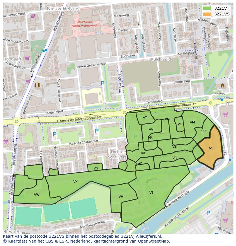 Afbeelding van het postcodegebied 3221 VS op de kaart.