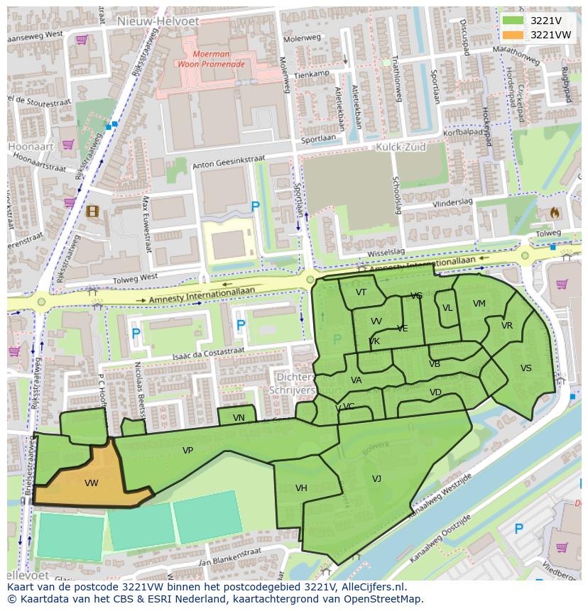 Afbeelding van het postcodegebied 3221 VW op de kaart.