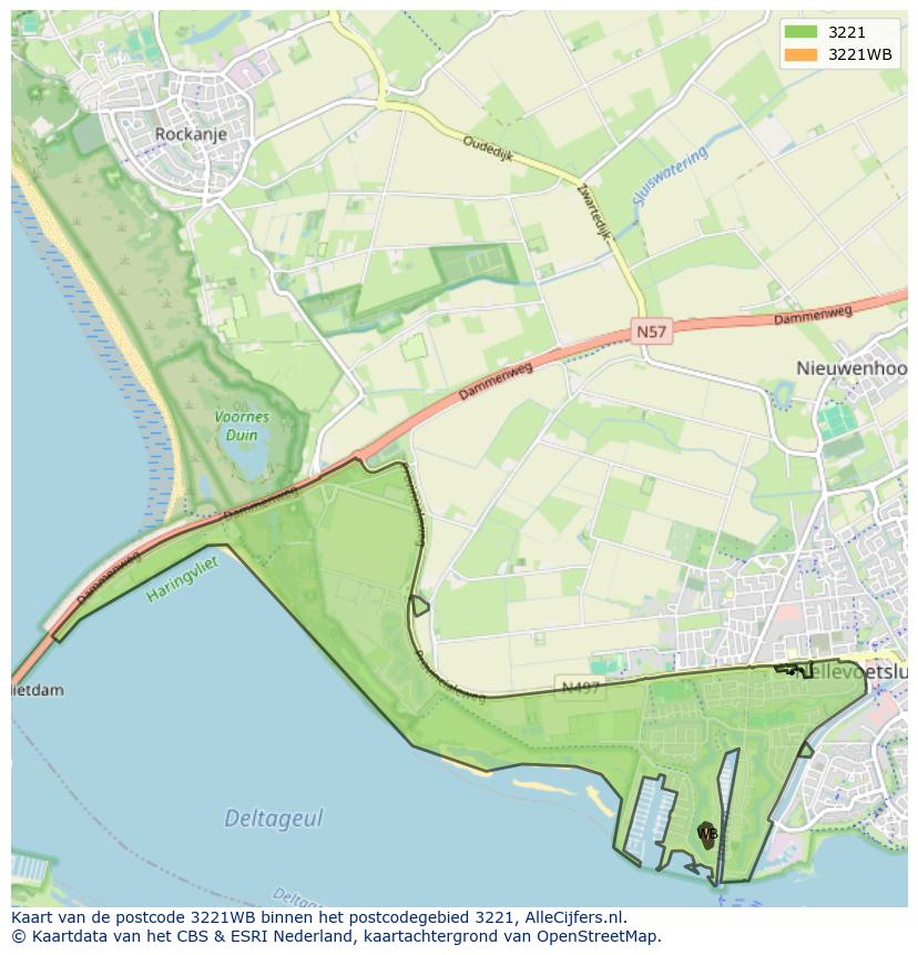 Afbeelding van het postcodegebied 3221 WB op de kaart.
