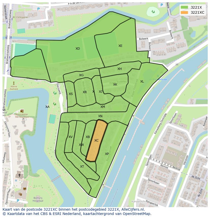 Afbeelding van het postcodegebied 3221 XC op de kaart.
