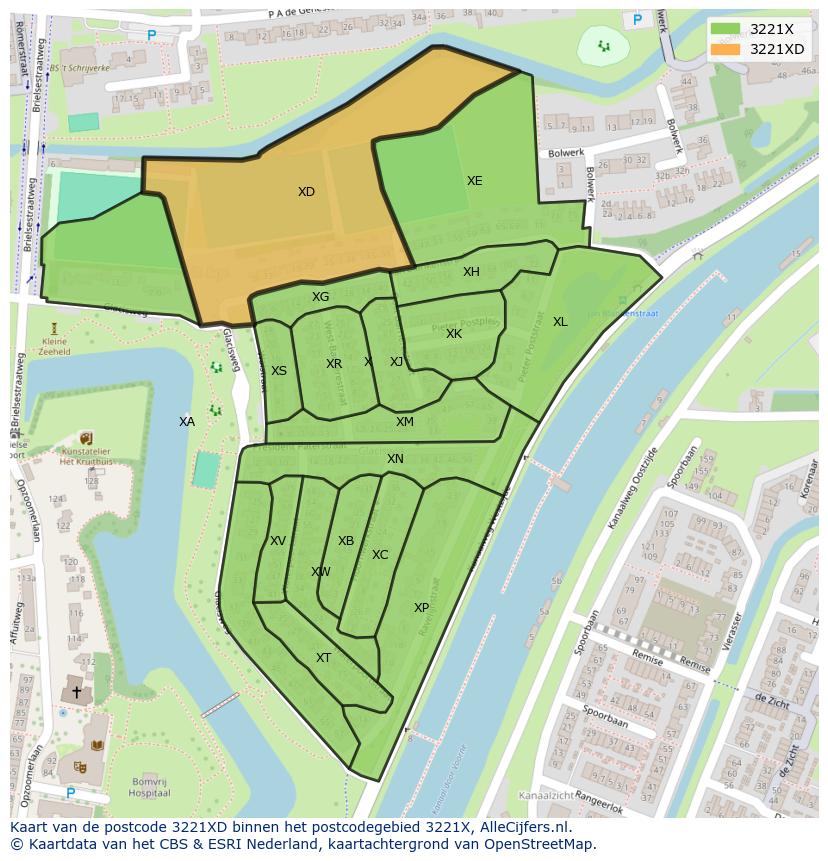 Afbeelding van het postcodegebied 3221 XD op de kaart.