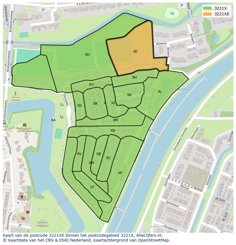 Afbeelding van het postcodegebied 3221 XE op de kaart.