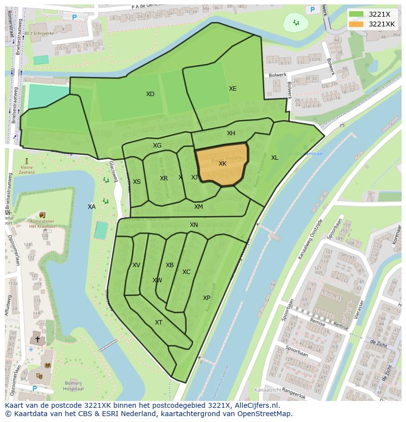 Afbeelding van het postcodegebied 3221 XK op de kaart.