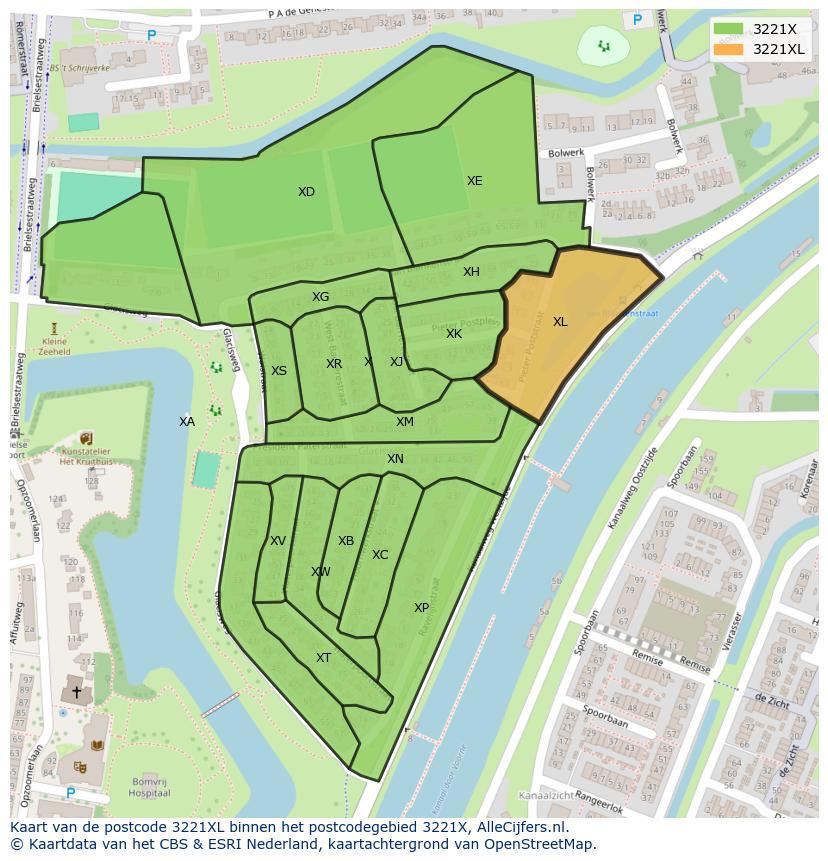 Afbeelding van het postcodegebied 3221 XL op de kaart.