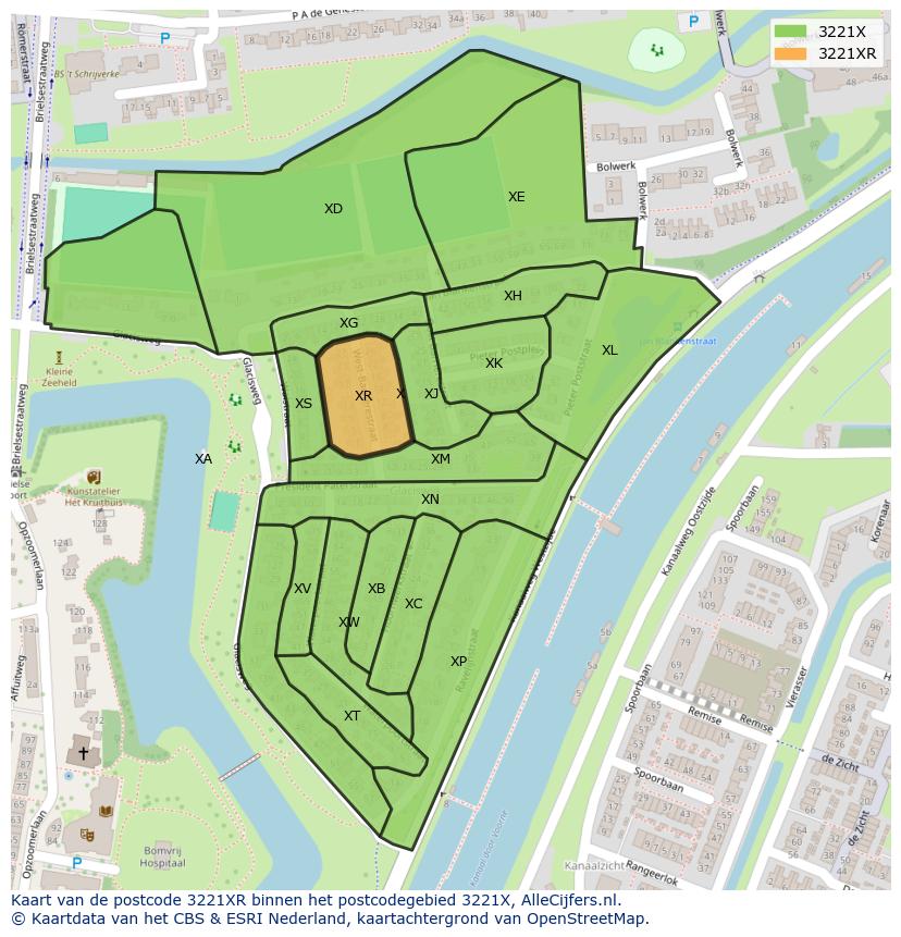 Afbeelding van het postcodegebied 3221 XR op de kaart.