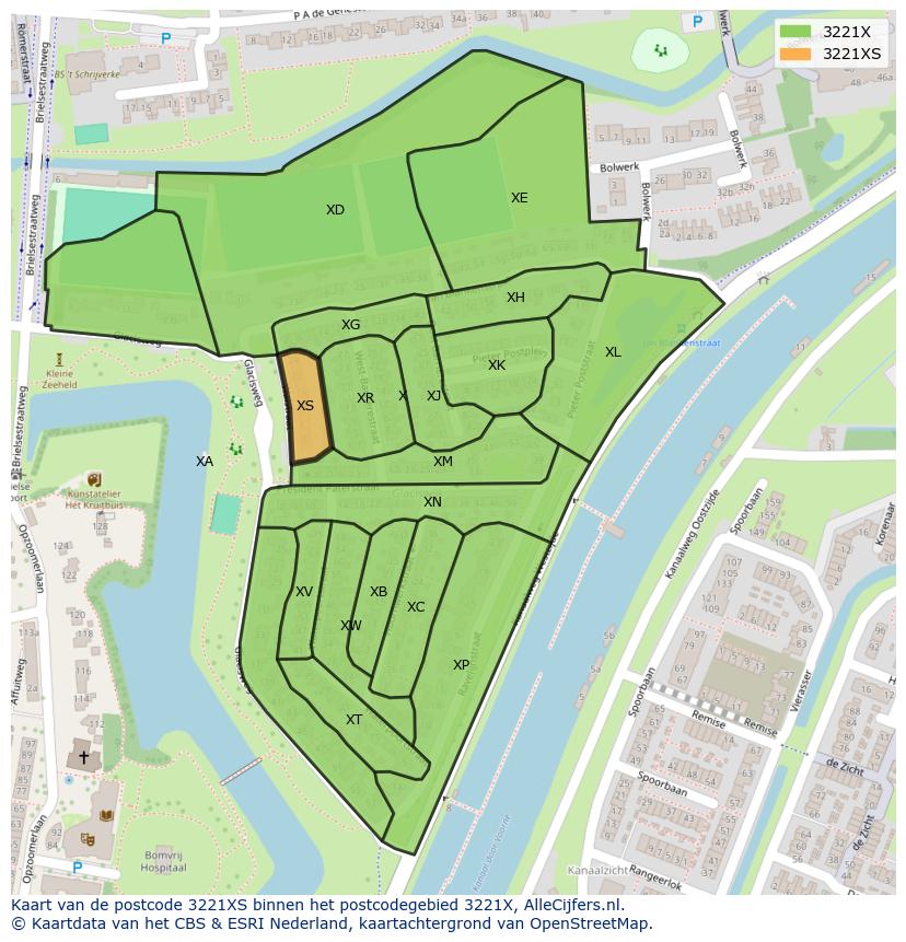 Afbeelding van het postcodegebied 3221 XS op de kaart.
