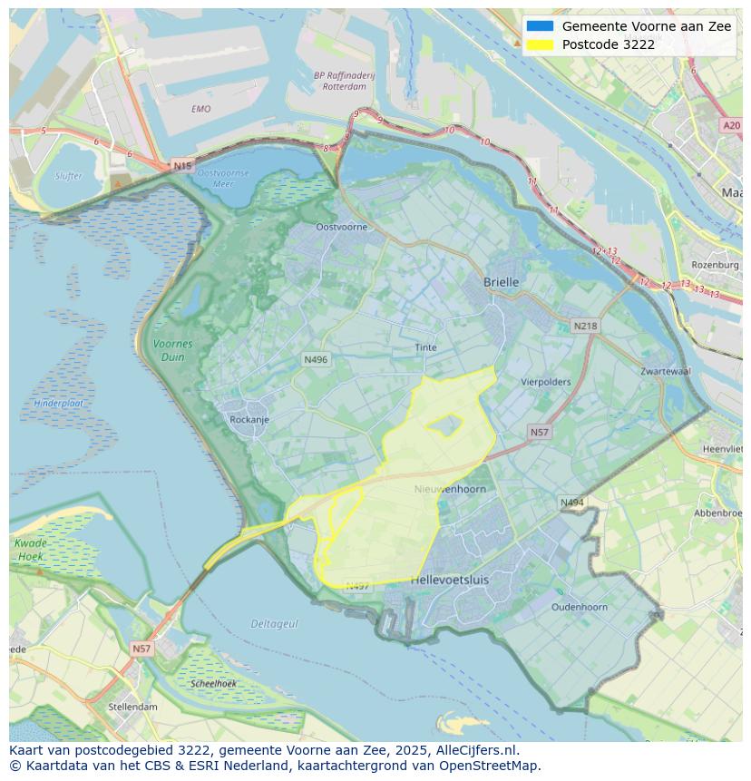 Afbeelding van het postcodegebied 3222 op de kaart.