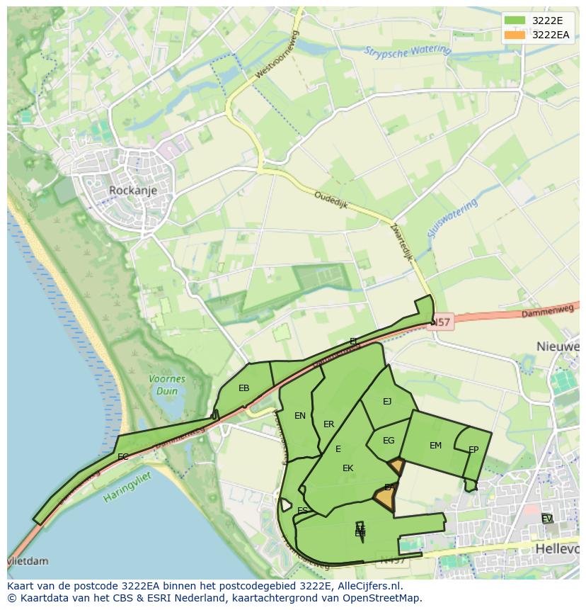 Afbeelding van het postcodegebied 3222 EA op de kaart.